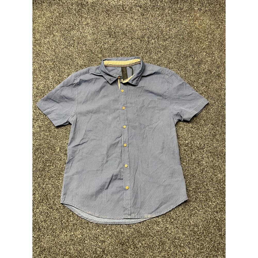 Soul Star England Mens Blue Geometric Print Short Sleeve Button Down Shirt Med
